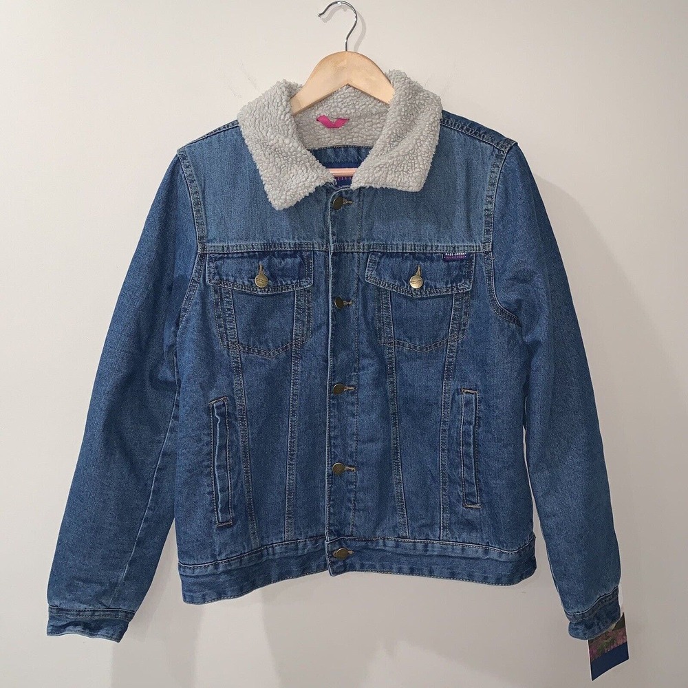 Bass Creek Sherpa Lined Jean Jacket Women’s Size L Denim Coat Button Down